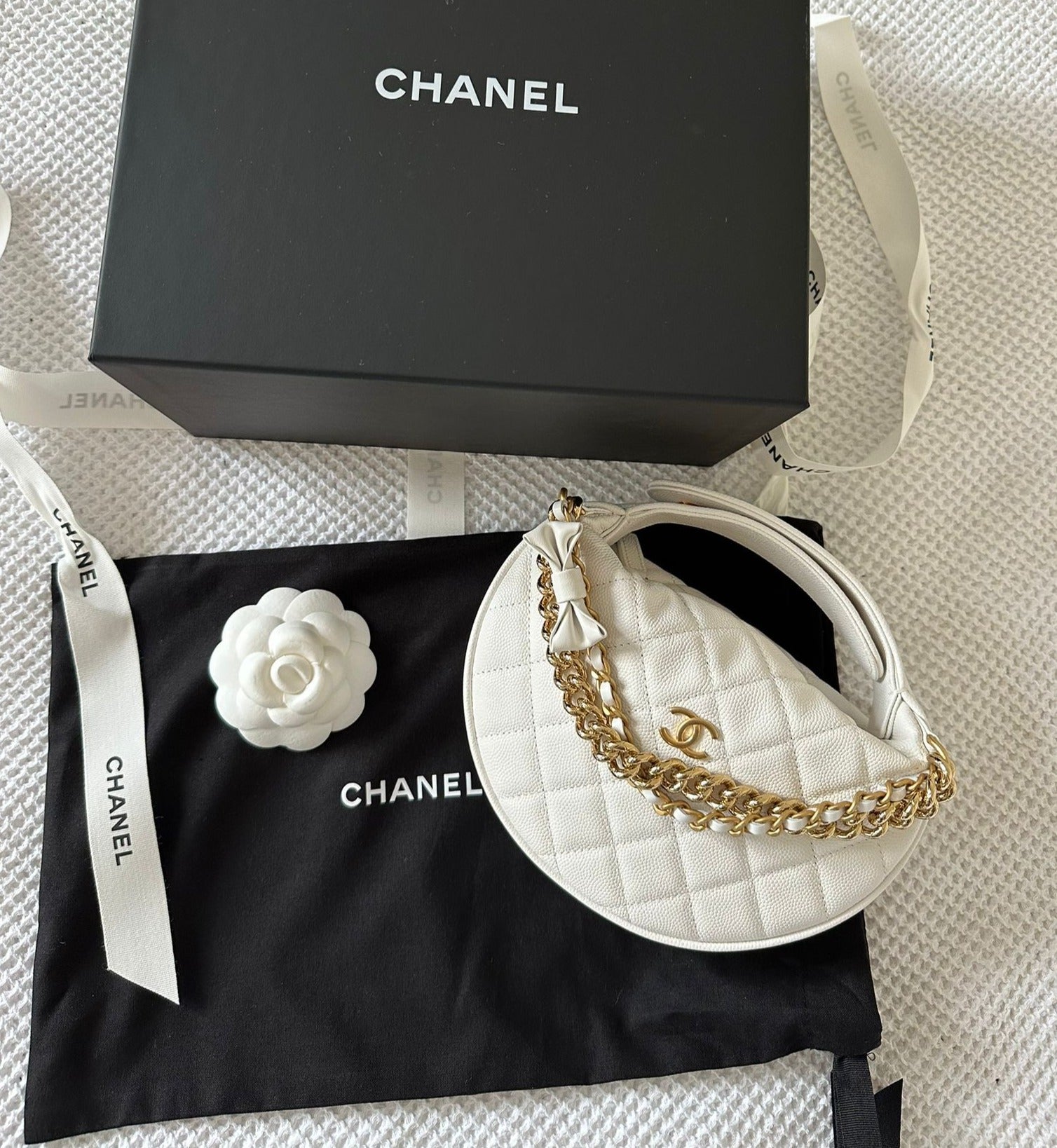 Chanel Grained Chiny Calfskin 'Moon' Pouch (White)